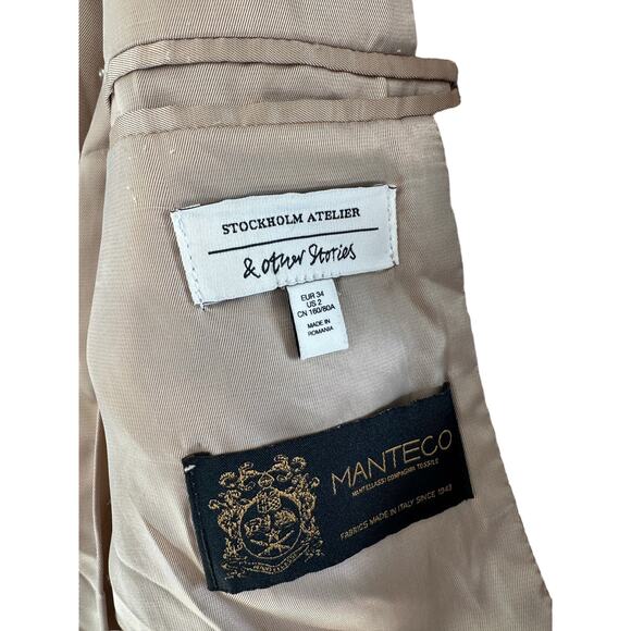 & Other Stories Beige Neutral Basic Dressy Oversized Wool Blend Blazer Size 2 - Picture 3 of 14